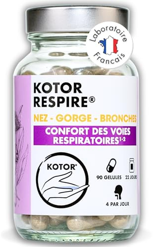 KOTOR RESPIRE | Libère les Voies Respiratoires | Rhume, Nez, Gorge, Toux | Eucalyptus + Thym + Plantain + Curcuma + Echinacea + Huile Essentielle | 90 Gélules | Vegan | Produit en France