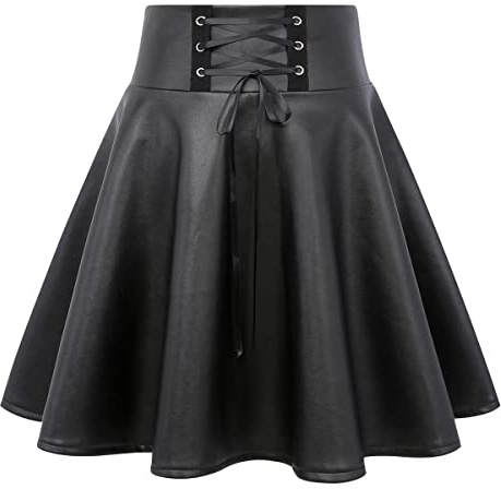 IDEALSANXUN Faux Leather Skirt for Women High Waist Short Mini Skirts(Leather Black, M)