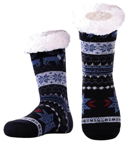Hisonwel Mens Slippers Socks, Warm Fluffy Socks with Sherpa Fleece Non Slip, Christmas Socks.