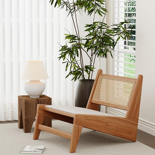 HAOBO Home Rattan Chair Mid Century Modern Accent Chair for Reading Living Room Home Bedroom