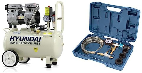 Hyundai 24 Litre Air Compressor, 5.2cfm/100psi, Silenced, Oil Free, 750w / 230v Direct Drive, 150 litres Per Minute Low Noise Air Compressor, 2 Year Warranty & Laser 4287 Cooling System