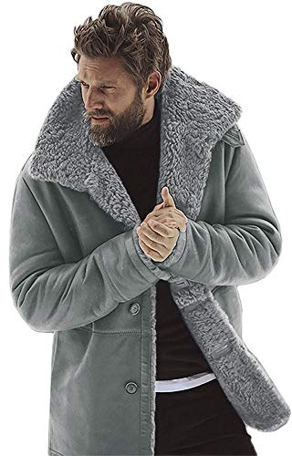 IQYU Giacche da uomo elegante giacca in pile reversibile in lana maschile escursionismo montagna foderato in pelliccia cappotto di pelle di pecora invernale agnello in finta pelle gilet caldo con