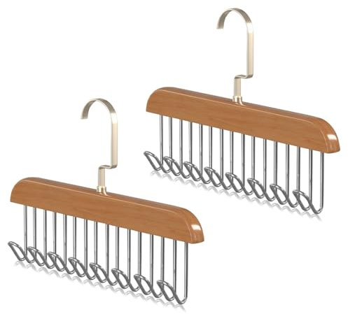 Belt Hanger for Wardrobe, 2 Pack Anti Slip Multifunctional Coat Hanger Hooks Space Saving Hangers with 8 Hooks Wooden Closet Hanging Storage Organiser for Scarf Bra Ties Swimsuit