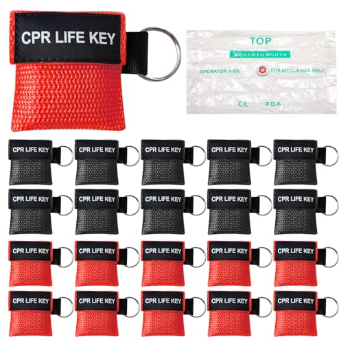 20 Stück Beatmungsmaske CPR Maske Schlüsselanhänger Beatmungstuch Schlüsselanhänger Face Shield Mit Rückschlagventil Atmen Barriere Taschenmaske Für Erste Hilfe Oder Aed Training(10 Schwarz, 10 Rot)