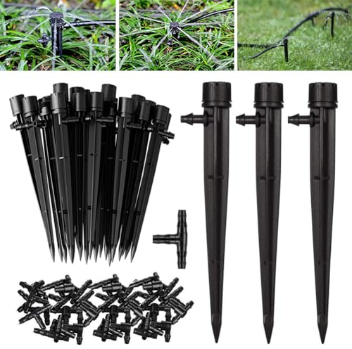 50 Pezzi Gocciolatori Irrigazione Kit Irrigazione a Goccia Regolabile Irrigazione Gocciolatori Verticale con 50 Pezzi Connettore per Tubo a T per il Collegamento di un Tubo da 4/7 mm