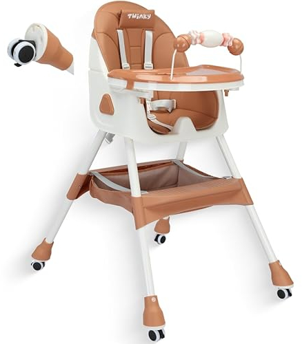 Twinky® Hochstuhl Baby MAXI 2-in-1 Kinderhochstuhl - Klappbarer Essstuhl, Kinderwagen - Mitwachsender Stuhl und Babystuhl für Neugeborene - Geeignet ab 6 Monaten bis 4-5 Jahre - Braun