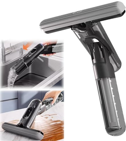 Mini mop, lavapavimenti con funzione di spruzzo e strizzatura, mocio portatile con serbatoio dell'acqua per bagno, cucina, scrivania, vetro, soggiorno, auto (nero)