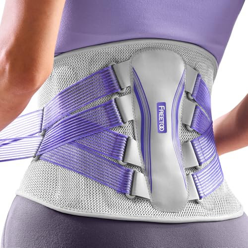 FREETOO Back Support Belt With Unmatched Knitted Breathable Mesh Lower Back Support For Women & Men With 5 Support Modules Ideal Back Brace For Sciatica Pain Relief,Violets Size S