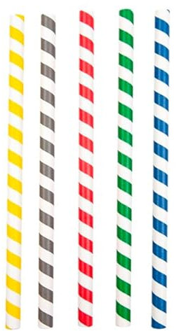Monouso | 50 Pajitas Rectas de Papel a Rayas, Colores Variados, 21cm, Ø10mm, Biodegradable, Reciclable, Desechable, Ideal para granizados, Smoothies, Cañitas de cartón, Pajitas de colores.
