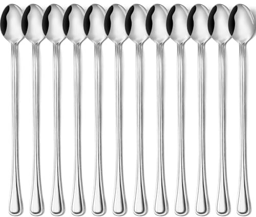 12 Pezzi Latte Macchiato Set di Cucchiai, Gifcomda 23cm Set di Cucchiai da Caffè con Manico Lungo, Cucchiaio da Dessert in Acciaio Inox, Ideale per le Riunioni di Famiglia e Ristorante