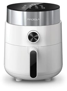 Freidora de Aire Digital, 2,5L, 1200W, Control de Temperatura 80-200°C, Temporizador 30 min, Cesta Antiadherente Extraíble RADF31225W RADIOLA