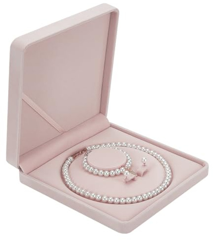 FINGERINSPIRE Jewelry Velvet Box 5.18 inch Inner Diameter with Fiberboard Square Linen Pearl Necklace Earring Bracelet Gift Display Case Wedding Jewelry Storage Holder Long Chain Holder Storage Case