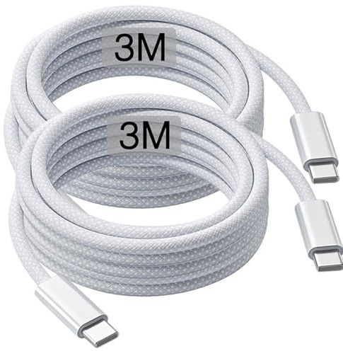 USB C to USB C 3M [2 Pack] Fast Charging Cable - Braided Charger Cord for IPhone 17/17Air/17e/16/16e/15 Pro Max/iPad Pro, Power Lead for Google Pixel 9/9 Pro/9 Pro XL/9 Pro Fold/8 Pro/8/8A/7A/7 Pro/6A