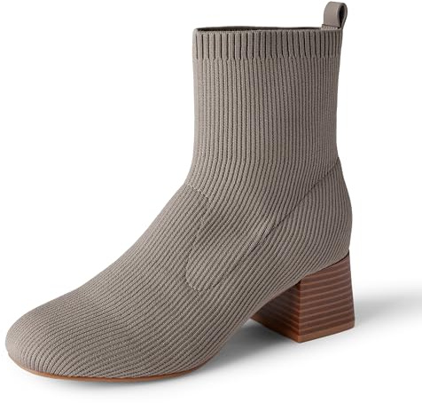 Amazon Essentials Women's Knit Stretch Block Heel Ankle Boots, Taupe, 6