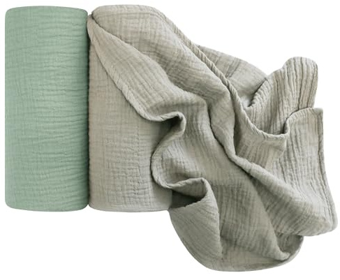 Kewlife gåva 2-pack muslin swaddle filtar 104 x 94 cm – ultramjuka 100 % bomull ventilerande mottagningsfiltar för nyfödda, pojkar och flickor, multifunktionell filt, barnskydd, lekmatta (ljusgrå och
