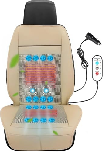 LGNORA 16 Fans 3 in 1 Massage Cushion with Winter, Cooling Seat Covers, Chair Massager for Full Body Car Seat Covers, Gifts for Dad Mom (Winter,Summer&Massage-Beige)