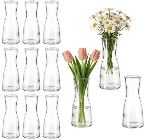 Juego de 12 jarrones de cristal pequeños, modernos, minimalistas, floreros de cristal para bodas, fiestas, decoración de mesa, jarrón de mesa, regalo de cumpleaños