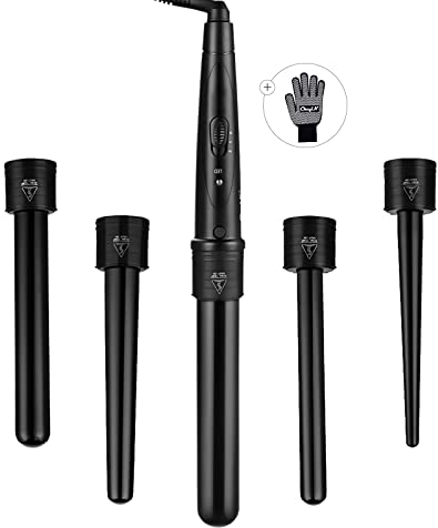 CkeyiN Arricciacapelli Automatico Professionale, Ferro Arricciacapelli Intelligente in Ceramica, Display LCD, Anti-Groviglio, 4 Temperatura per Capelli Lunghi o Corti (E)