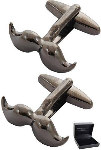 COLLAR AND CUFFS LONDON Gemelos Camisa Hombre Color Bronce - con Caja - Gemelos para Camisas - Bigote de Manubrio - Latón - Barba - Un Par