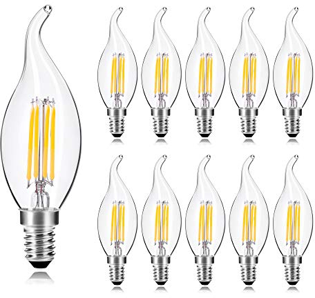 WEDNA 10er Pack E14 LED Kerze Lampe für Kronleuchter, 4W Ersatz für 40W Halogenlampen, Classic LED Kerzen Fadenlampe, Warmweiß 2700K 420LM Nicht Dimmbar