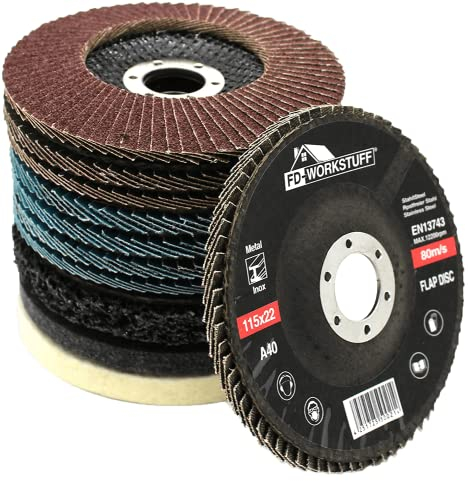 Juego de discos de abanico y pulido, 11 piezas, 115 mm, disco de abanico, 4 azules, 4 marrones, 40/60/80/120, 1 disco de limpieza gruesa, 2 discos de pulido