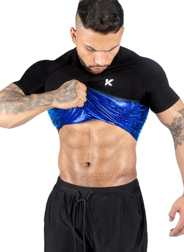 Kewlioo Bastuskjorta för män – värmefångande svettväst, bastu kostym för män, kompression träning svettdräkt för gym, träning, Svart, 3XL
