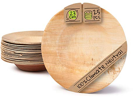 GREENBOX Palmware, piatti fondi usa e getta di alta qualità, rotondi, 23 cm, 25 pezzi, in foglia di palma, piatti per insalata, stoviglie compostabili monouso biodegradabili
