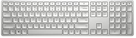 HP 970 Teclado Inalámbrico Programable - (Puerto USB-A, Bateria Recargable con Duración de 6 Meses, Teclas Personalizables, Windows 10 y Superior, macOS)Teclado QWERTY Español, Color Plata