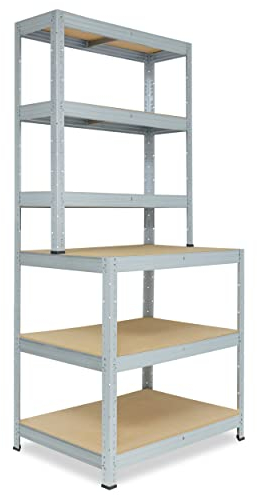 shelfplaza® 190x80x60cm PROFI Werkbank Regal Schwerlast verzinkt mit 6 Böden à 166kg Tragkraft/Metall Schwerlast Steckregal Schwerlastregal Stufenregal Metall Regalsystem/Regale Lagerregale
