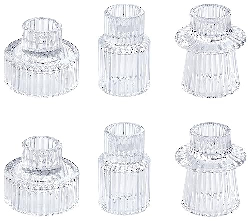 Vixdonos Glass Candlestick Holders Tealight Candle Holders for Table Centerpieces, Wedding Decor and Dinner Party (6 Pcs, Clear)