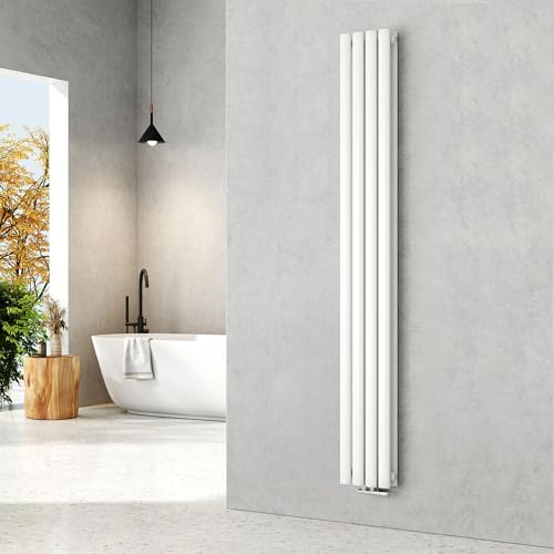 EMKE Radiatore piccolo 1800 x 240 mm, ovale a pannello, attacco centrale, verticale, design, radiatore tubolare, doppio strato, bianco, 678 Watt