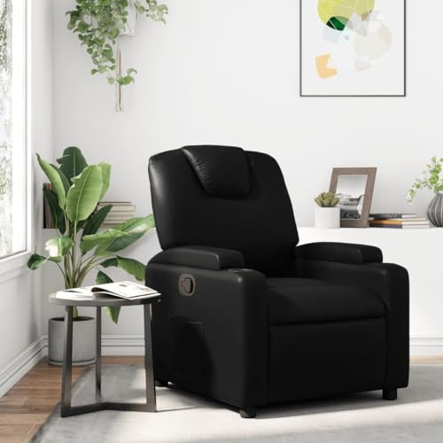 Festnight Sillón Reclinable Manual de Cuero Sintético, Sillon Relax Reclinable, con Portavasos y Bolsillo Lateral, Sillón Relax Sillón de Salón Butaca Salón Sillón TV, Negro