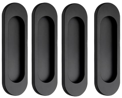 Guidre 4-pack skjutdörrhandtag 10 cm självfästande ovala skjutdörrsdrag, matt svart rostfritt stål skåp lådknopp för kök skåp garderob byrå ladugårdsdörr garderob