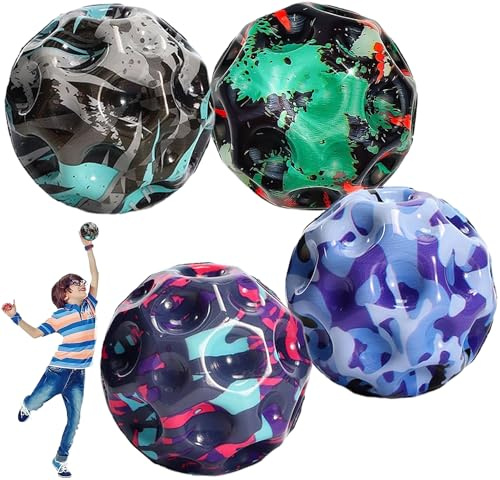 WZTCIBUR Moon Ball, 4 stycken Moon Original Spaceballs Lavaboll högsta hoppande Moonball bollkrater skapar ett smällande ljud vid påverkan lätt greppbara Galaxy Flummies för barn