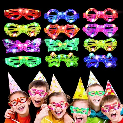 Indrnif 12 Pièces Lunette LED Neon Lumière Lunette LED de Fête Lunette Lumineuse Neon Montures de Lunettes LED Lunettes Fluorescente LED Glasses Lumineux pour Anniversaire Carnaval Fête