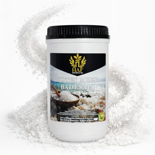 HAF – Premium döda havet badsalt från Jordanien (1 x 1 kg burk) – naturligt havssalt grovt för wellness & stressminskning – mineralsalt för bad och för kroppsvård vid atopisk dermatit