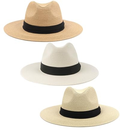 Zylioo Sombrero de Paja Panamá - De Verano para Playa, Viaje y Pesca para Cabezas Pequeñas con UPF, XL-XXL