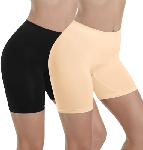 INNERSY Anti Chafing Shorts Women Cycling Shorts Under Dresses Pack of 2 | Smooth Thin Boxer Shorts Underskirt Summer, Breathable Stretchy Safety Pants, Tag-free Boyshort, Keep Dry and Cool All Day