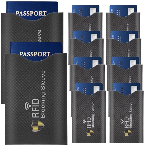 JIEYAO 10Pcs Travel RFID Blocking Sleeves, Identity Theft Prevention RFID Blocking Envelopes Set Anti-Theft RFID Blocker