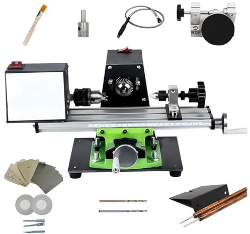 Mini torno for metal y madera de 1200 W, longitud de sujeción de 0 a 120 mm, diámetro máximo de 25 mm, portabrocas de precisión con ventilador.