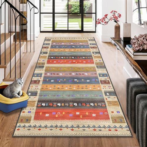 Teppich Läufer Flur Küchenläufer Vintage Teppichläufer Flur Küchenteppich Waschbar Rutschfest Flurteppich Läufer Lang Küche Teppich Eingangsbereich Polyester Meterware Anpassbar Rug 40 x 80 cm