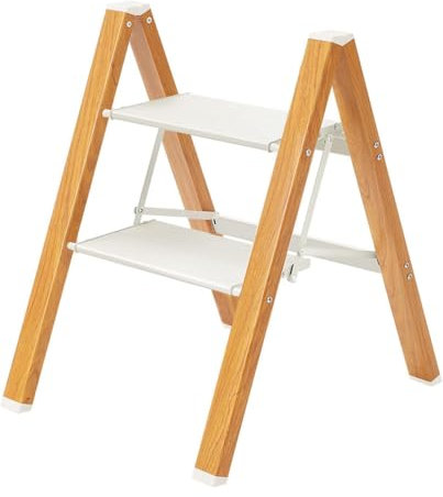 CREVICOSTA QUALITY MARK MARCAS DE CALIDAD - Escalera Ilena - Escalera domestica de Hierro sin Mango. 2 peldaños (Blanco-Madera)