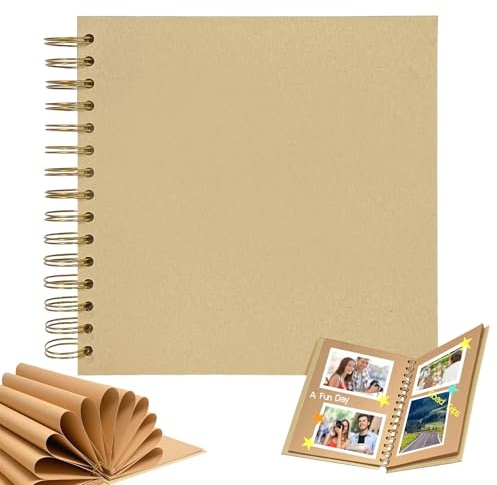 Petit album photo à personnaliser Scrapbooking Livre, 20.5x20.5cm Album à Spirale en Papier Kraft, Album Photo Reliure Spirale Convient pour Souvenirs Voyage, Fêtes Fin D'études (Kaki)