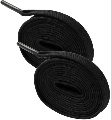 Mzbnfa 2-Layer Cotton-Polyester Flat Shoelaces 130cm (1.3m) 48 Spindle Durable Replacement Laces for Trainers/Sneakers (Black)