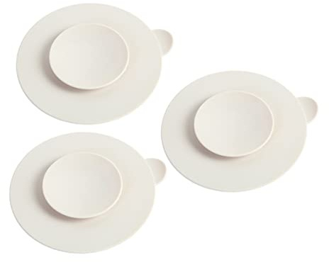 WEKAMOS Silicone Suction Bowl Mats for Babies, Food-grade Silicone Cutlery Pads Strong Suction, Non-slip Round Placemat for Toddlers, Cream White, 3pcs Set