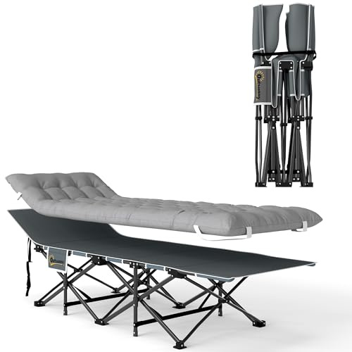 Outsunny Lit de Camping Pliable avec Matelas 185 x 68 x 37 cm Gris Clair