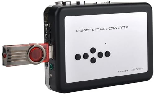 Kassettbandspelare, USB-kassett till MP3-omvandlare, med uppspelningsfunktion för hörlurar, direkt USB-flashenhetsinspelning, ingen dator krävs för musiköverföring och digital arkivering