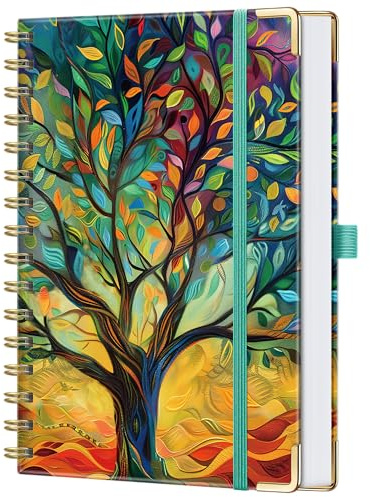 HwxBen Carnet Spirale A5 – Cahier à Couverture Rigide, 176 Pages, Papier Premium 100 g/m², Motif Arbre de Vie, Élastique, Porte-Stylo et Poche Intérieure, Journal pour Travail, Études et Voyage