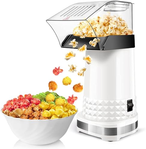 Hot Air Popcorn Maker Machine, 99% High Popping Rate Popcorn Popper, Air Popper Popcorn Maker, 2-Min Fast Oil-Free Electric Popcorn Machine, ETL Certified for Home, Party, Game Night, World Cup,White