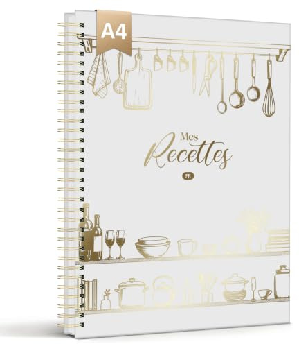 BIROYAL Carnet de Recettes à Remplir A4, 114 Recettes, Gris | Papier Épais 120g, Grand Espace d'Écriture, Table de Conversion & Calendrier Saisonnier, Pour cuisiniers amateurs & famille